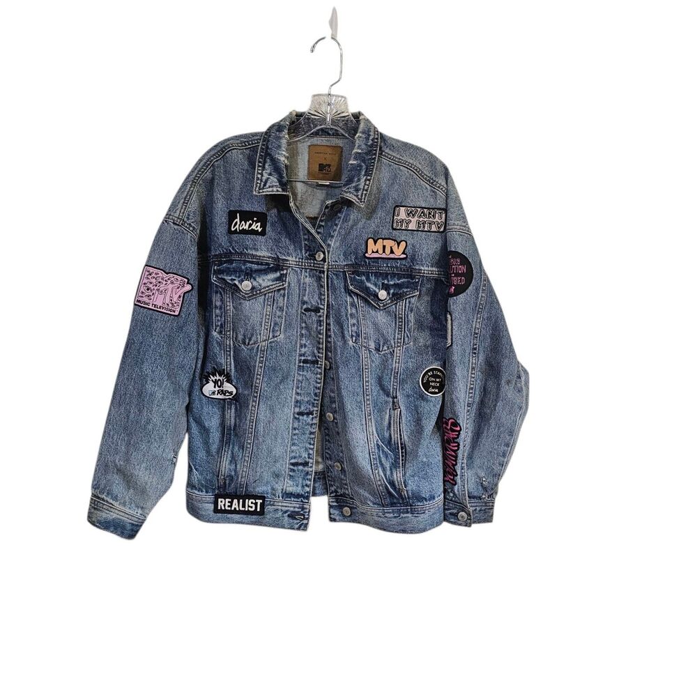Vintage MTV American Eagle Sz S Denim Daria Patch Accent Distressed Jacket  90s